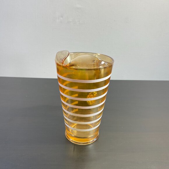 Vintage Amber Iridescent Carnival Glass Pitcher White Stripe Pattern Ice Lip - Picture 8 of 10